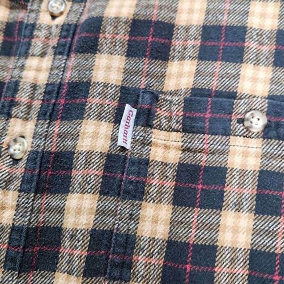 Carhartt Shirt Mens Large Navy Tan Gold Plaid Flannel Button Up Workwear - Picture 4 of 8